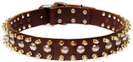 3 Rows Leather Dog Collar with Nickel Studs and Brass Spikes 3 Rows Leather Dog Collar with Nickel Studs and Brass Spikes