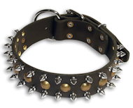 APBT 3 Rows Leather Spiked and Studded Dog Collar- Spiked collar APBT 3 Rows Leather Spiked and Studded Dog Collar- Spiked collar