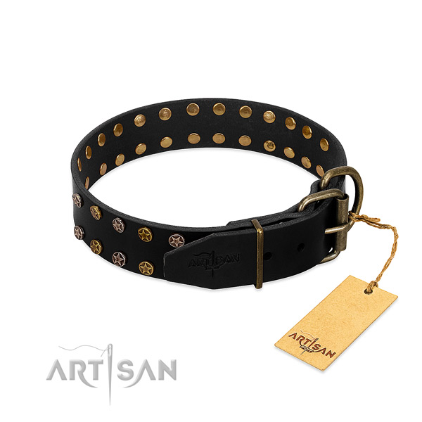 Genuine leather collar with top notch decorations for your four-legged friend