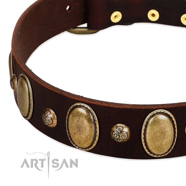 Full grain leather dog collar with designer decorations