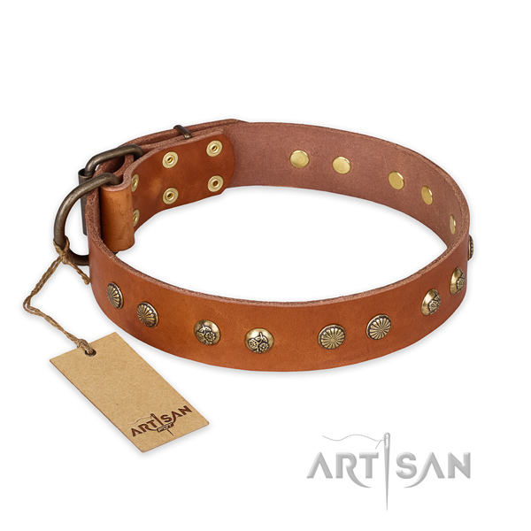 Stylish genuine leather dog collar with durable traditional buckle