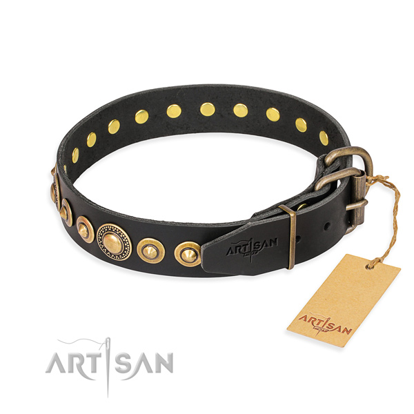 Strong full grain genuine leather collar created for your four-legged friend