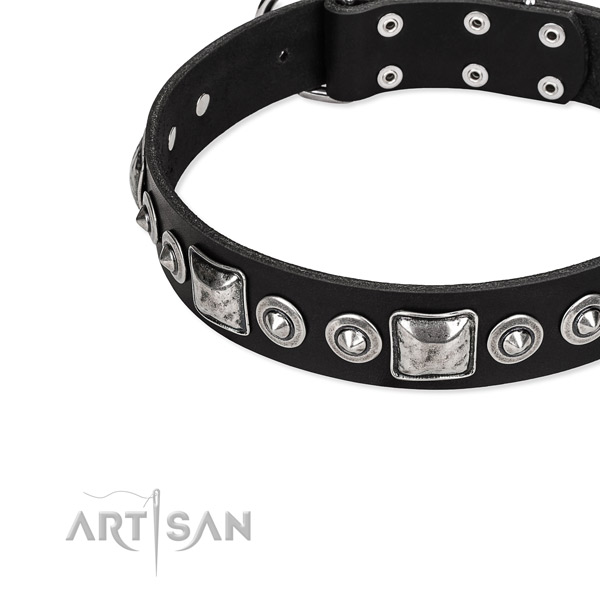 Leather dog collar made of high quality material with studs