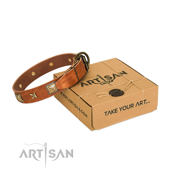 Awesome full grain natural leather collar for your handsome canine