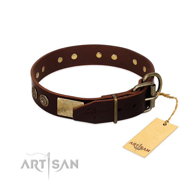 Strong hardware on leather dog collar for your canine