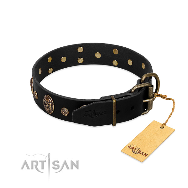 Rust resistant studs on full grain genuine leather dog collar for your four-legged friend