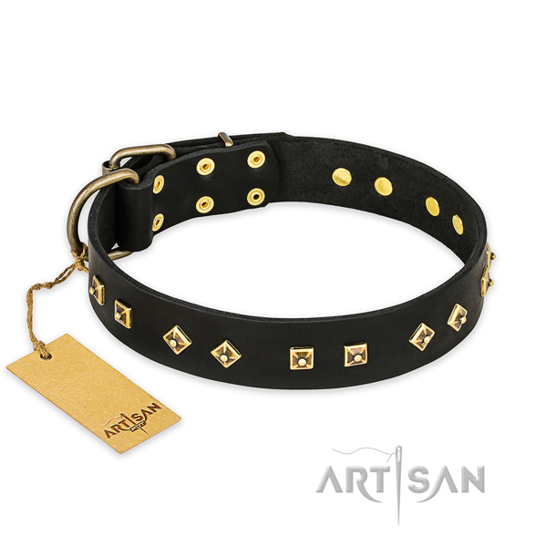 Easy wearing leather dog collar with corrosion proof hardware