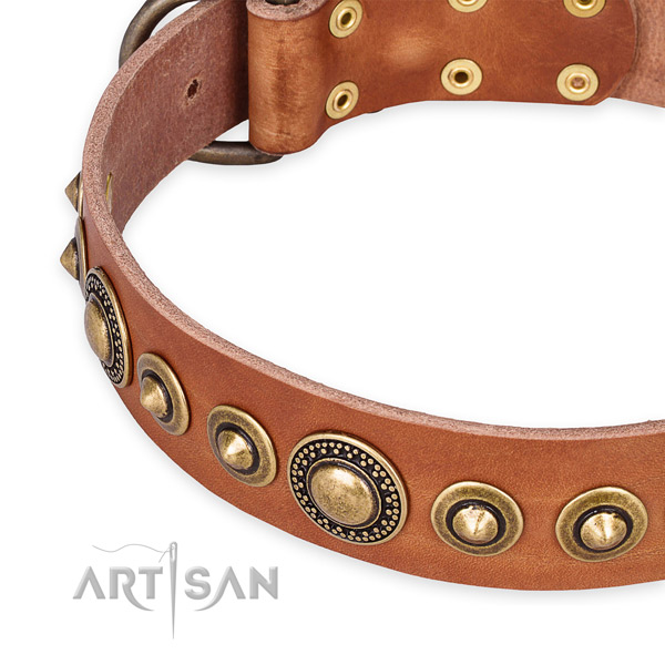 Soft natural genuine leather dog collar created for your impressive canine