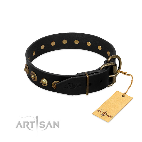 Full grain genuine leather collar with remarkable embellishments for your doggie