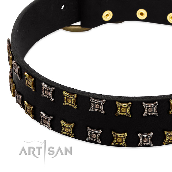 Top notch full grain leather dog collar for your attractive four-legged friend