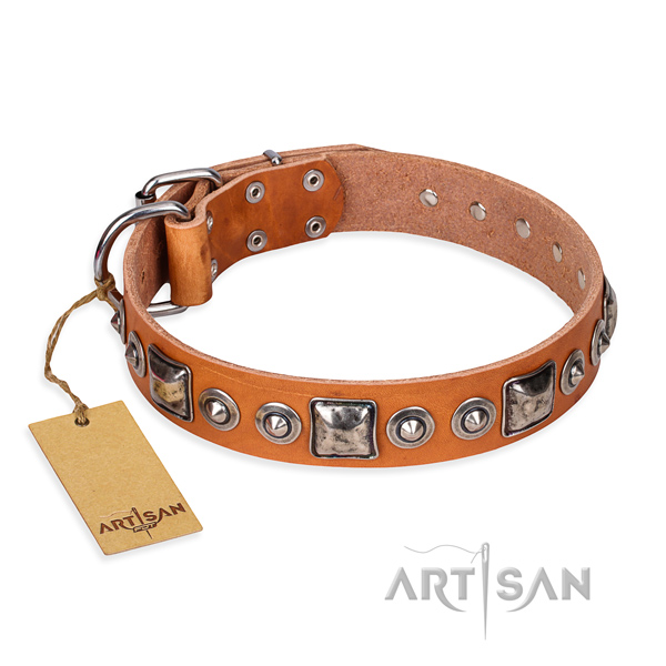 Full grain leather dog collar made of quality material with reliable hardware