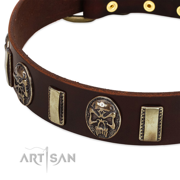 Durable fittings on natural genuine leather dog collar for your canine