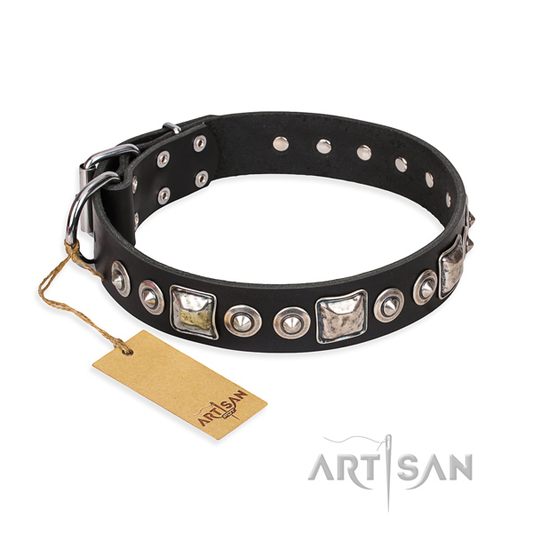 Genuine leather dog collar made of top rate material with durable traditional buckle