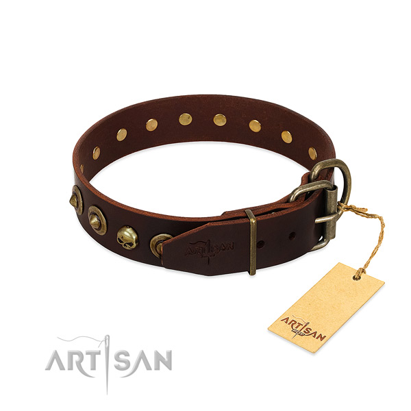 Full grain genuine leather collar with unique decorations for your four-legged friend
