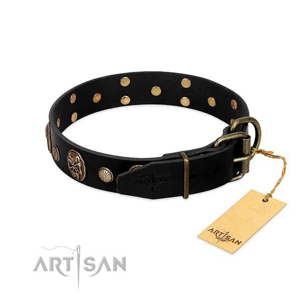 Rust-proof traditional buckle on genuine leather collar for fancy walking your four-legged friend