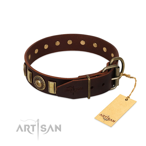 Fine quality genuine leather dog collar with rust-proof hardware