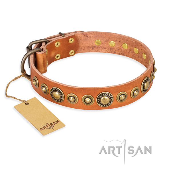 Flexible natural genuine leather collar handmade for your dog