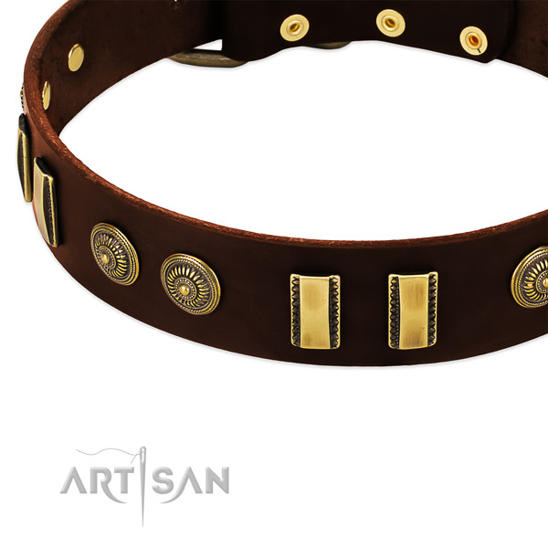 Strong studs on genuine leather dog collar for your canine