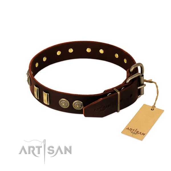 Rust resistant traditional buckle on full grain natural leather dog collar for your doggie