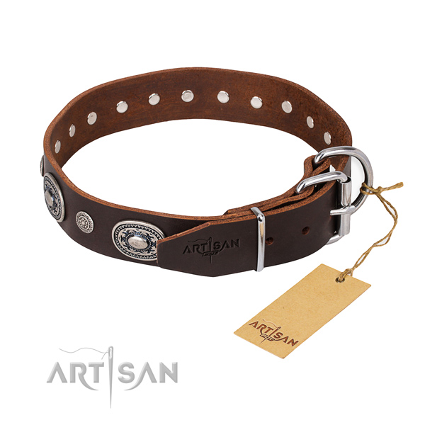 High quality full grain natural leather dog collar made for fancy walking