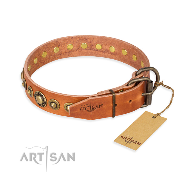 Gentle to touch full grain leather dog collar crafted for comfy wearing