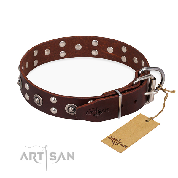 Durable fittings on genuine leather collar for your stylish dog