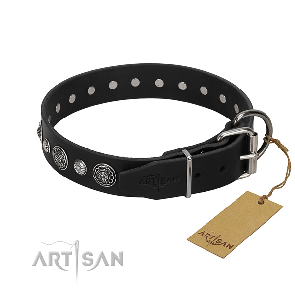 Fine quality leather dog collar with remarkable decorations