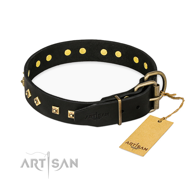 Rust-proof fittings on genuine leather collar for fancy walking your pet