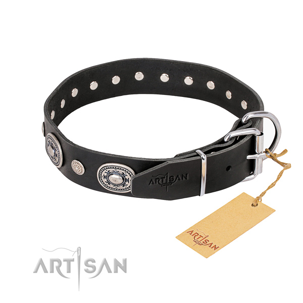 Durable full grain genuine leather dog collar crafted for everyday use