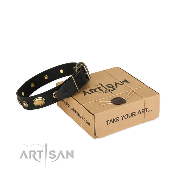 Corrosion proof hardware on genuine leather dog collar for your four-legged friend