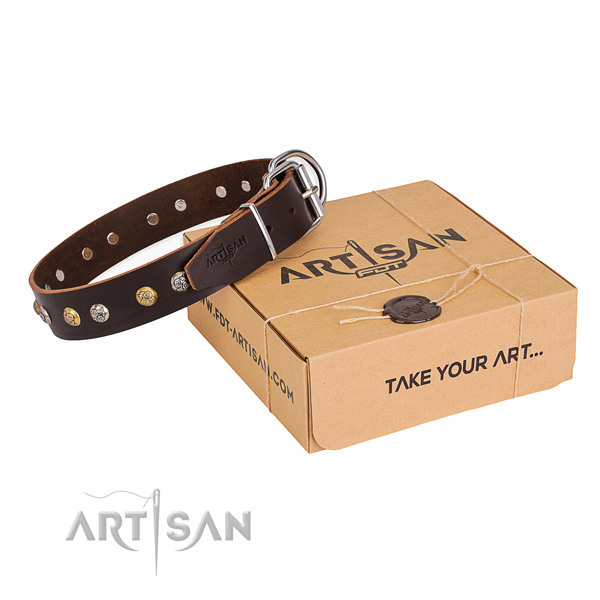 Top rate natural genuine leather dog collar handcrafted for walking