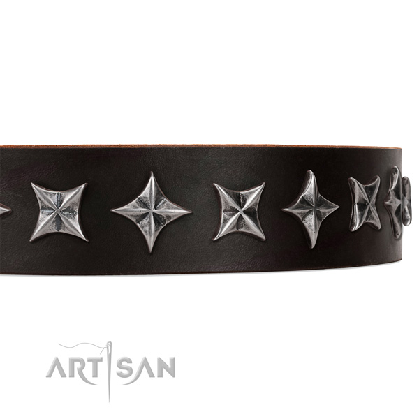 Daily walking studded dog collar of best quality genuine leather