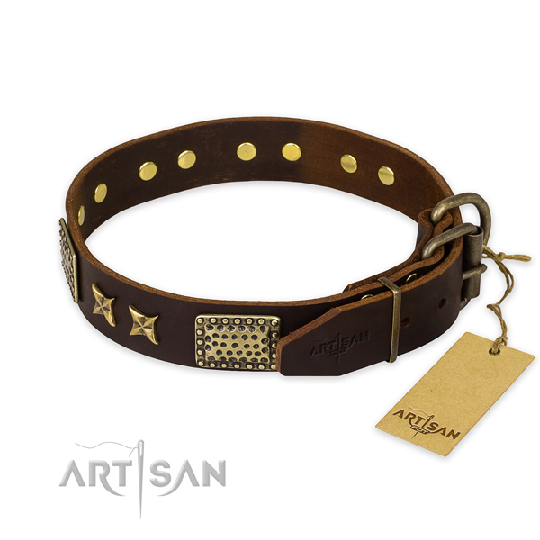 Corrosion proof hardware on natural genuine leather collar for your impressive four-legged friend