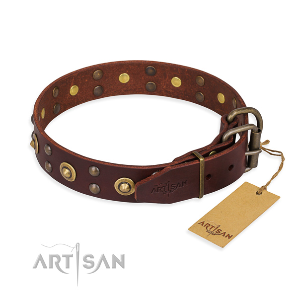 Corrosion proof hardware on full grain leather collar for your attractive pet