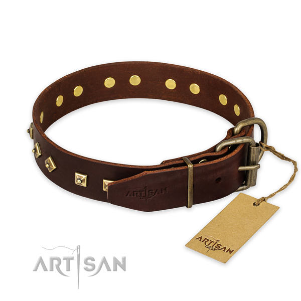 Strong fittings on full grain leather collar for basic training your pet