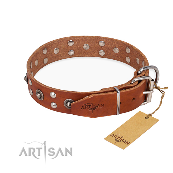 Corrosion proof fittings on full grain natural leather collar for your stylish four-legged friend