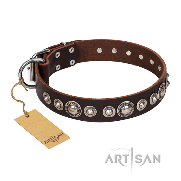 Full grain leather dog collar made of reliable material with corrosion proof decorations