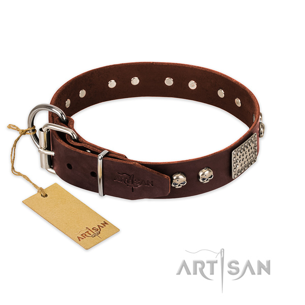 Strong studs on comfortable wearing dog collar