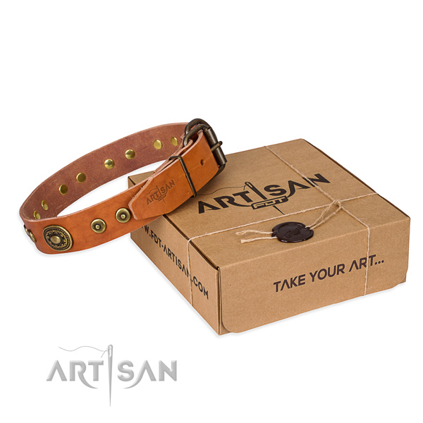 Leather dog collar made of high quality material with durable D-ring