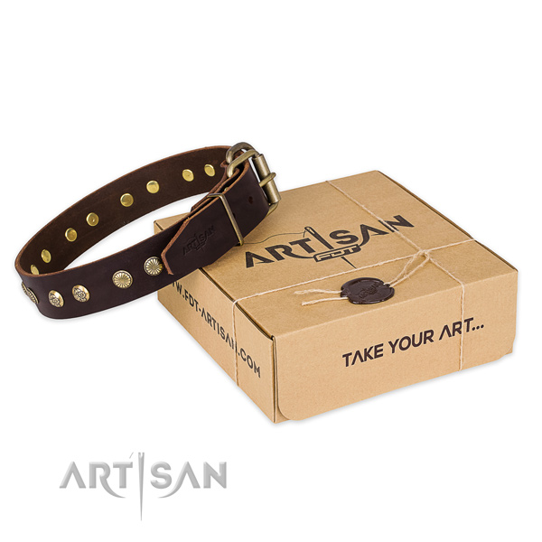 Strong traditional buckle on full grain leather collar for your impressive four-legged friend