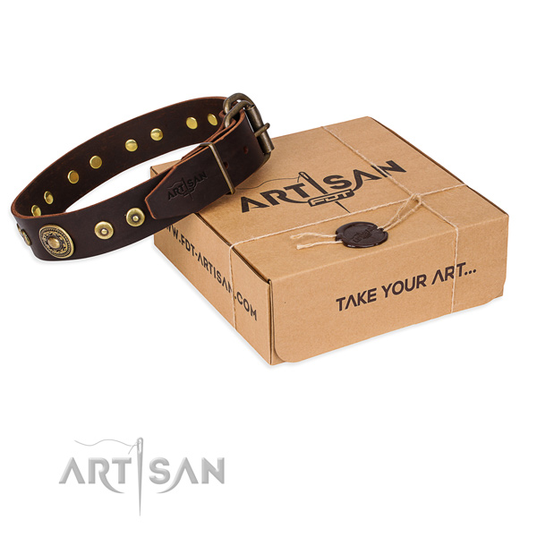 Full grain natural leather dog collar made of best quality material with strong D-ring