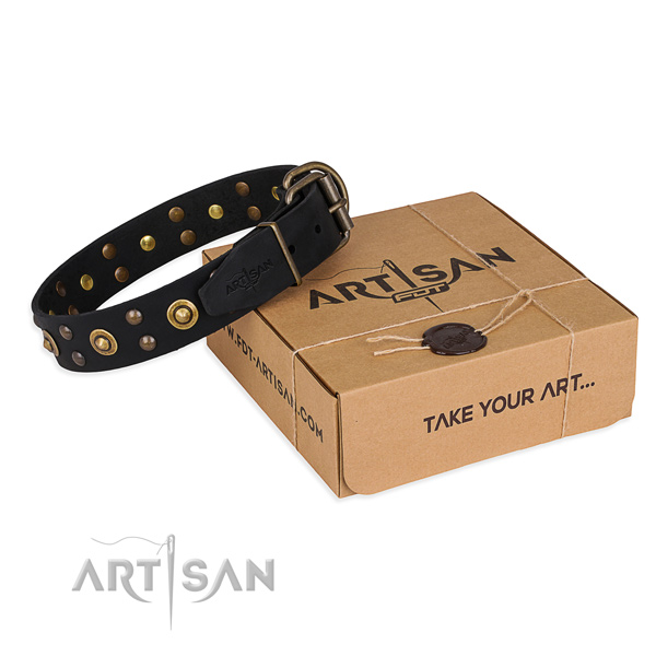 Corrosion proof hardware on full grain genuine leather collar for your lovely pet