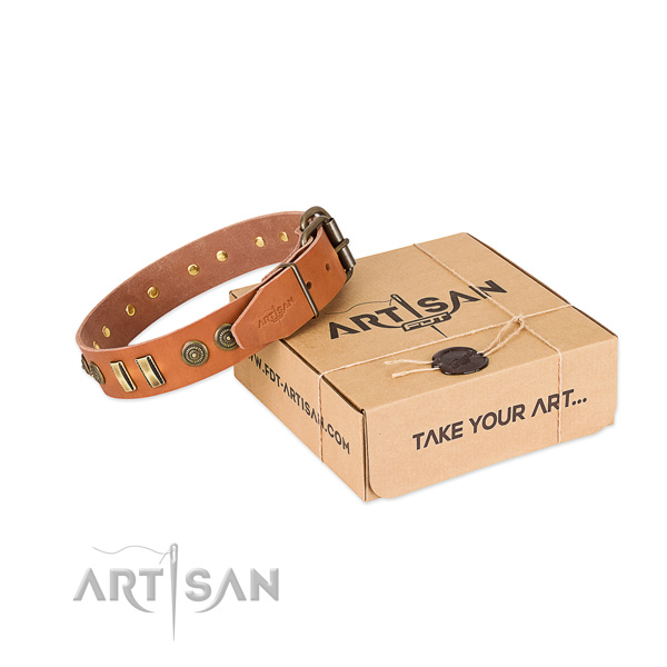 Rust-proof embellishments on full grain natural leather dog collar for your canine