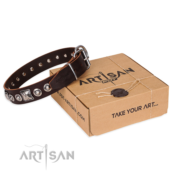 Full grain natural leather dog collar made of top notch material with durable buckle