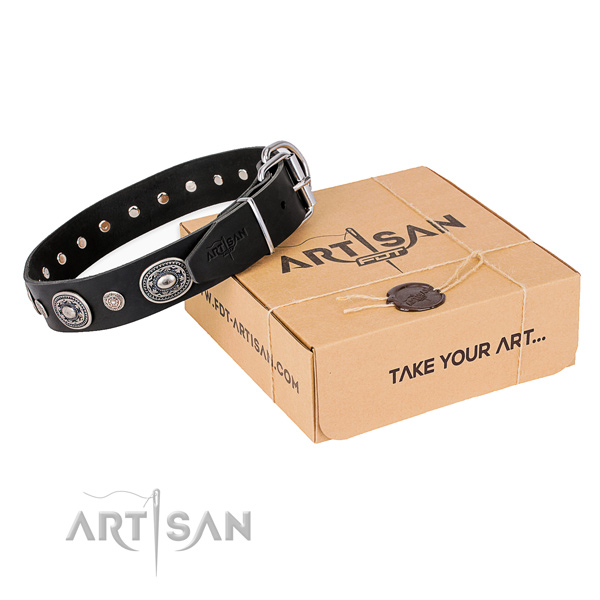 Flexible full grain natural leather dog collar handcrafted for easy wearing
