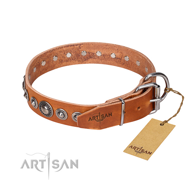 Genuine leather dog collar made of quality material with durable embellishments