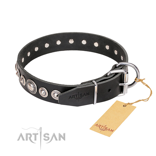 Quality studded dog collar of full grain genuine leather