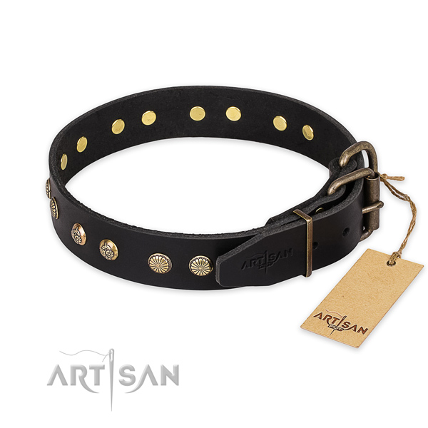 Reliable D-ring on full grain natural leather collar for your impressive pet