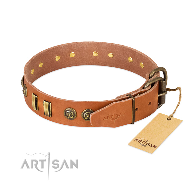 Corrosion proof D-ring on full grain natural leather dog collar for your canine
