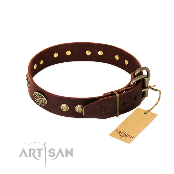 Rust-proof embellishments on genuine leather dog collar for your dog